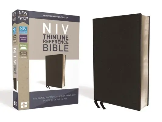 NIV, cienkie wydanie Biblii, skóra Premium Bonded, czarna, wydanie z czerwonymi literami, wygodny druk - NIV, Thinline Reference Bible, Premium Bonded Leather, Black, Red Letter Edition, Comfort Print