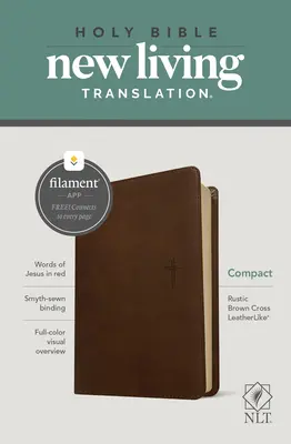 NLT Compact Bible, Filament Enabled Edition (czerwone litery, skóropodobne, rdzawobrązowe) - NLT Compact Bible, Filament Enabled Edition (Red Letter, Leatherlike, Rustic Brown)