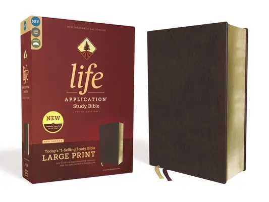 Niv, Life Application Study Bible, wydanie trzecie, duży druk, skóra klejona, bordowy, wydanie z czerwonymi literami - Niv, Life Application Study Bible, Third Edition, Large Print, Bonded Leather, Burgundy, Red Letter Edition