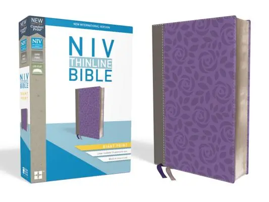NIV, Biblia cienkonakładkowa, druk olbrzymi, imitacja skóry, szaro-fioletowa, wydanie z czerwonymi literami - NIV, Thinline Bible, Giant Print, Imitation Leather, Gray/Purple, Red Letter Edition