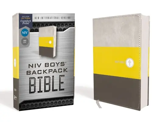 Niv, Plecakowa Biblia dla chłopców, kompaktowa, skórzana miękka, żółta/szara, wydanie z czerwonymi literami, wygodny nadruk - Niv, Boys' Backpack Bible, Compact, Leathersoft, Yellow/Gray, Red Letter Edition, Comfort Print