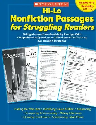 Hi-Lo Nonfiction Passages for Struggling Readers: Klasy 4-5: 80 fragmentów o wysokim/niskim poziomie czytelności z pytaniami dotyczącymi rozumienia i mini-lekcjami - Hi-Lo Nonfiction Passages for Struggling Readers: Grades 4-5: 80 High-Interest/Low-Readability Passages with Comprehension Questions and Mini-Lessons