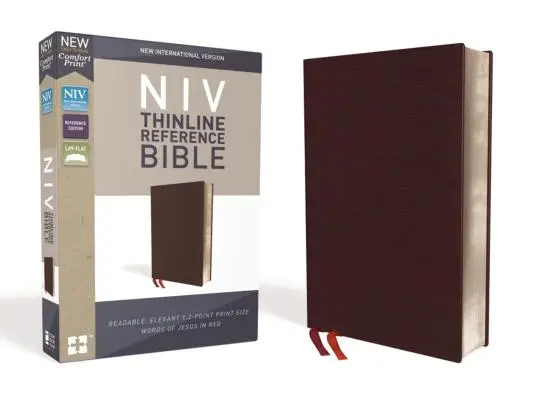 NIV, cienka Biblia, skóra klejona, bordowy, wydanie z czerwonymi literami, wygodny druk - NIV, Thinline Reference Bible, Bonded Leather, Burgundy, Red Letter Edition, Comfort Print