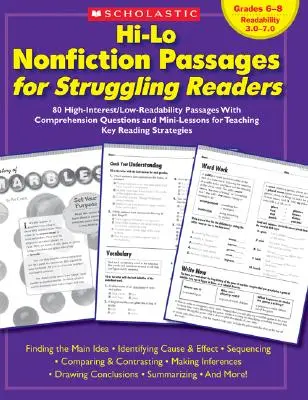 Hi-Lo Nonfiction Passages for Struggling Readers: Klasy 6-8: 80 fragmentów o wysokim zainteresowaniu/niskiej czytelności z pytaniami ze zrozumieniem i mini-lekcjami - Hi-Lo Nonfiction Passages for Struggling Readers: Grades 6-8: 80 High-Interest/Low-Readability Passages with Comprehension Questions and Mini-Lessons