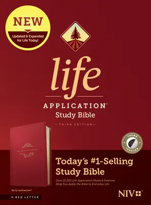 NIV Life Application Study Bible, wydanie trzecie (czerwona litera, skóropodobna, jagodowa, z indeksem) - NIV Life Application Study Bible, Third Edition (Red Letter, Leatherlike, Berry, Indexed)