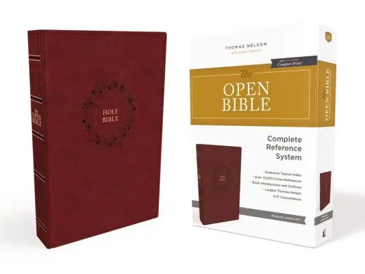 Otwarta Biblia KJV, skórzana, bordowa, wydanie z czerwonymi literami, wygodny druk: Kompletny system referencyjny - The Kjv, Open Bible, Leathersoft, Burgundy, Red Letter Edition, Comfort Print: Complete Reference System