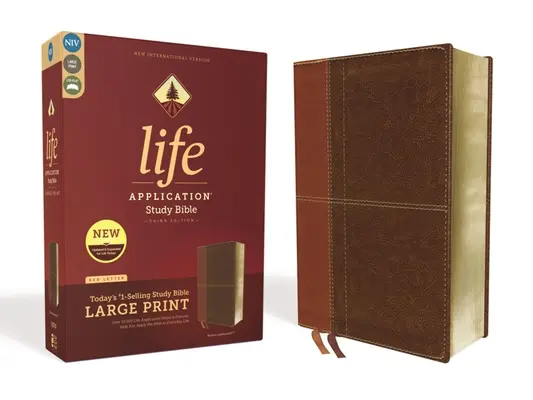 Niv, Life Application Study Bible, wydanie trzecie, duży druk, skórzana miękka, brązowa, wydanie z czerwonymi literami - Niv, Life Application Study Bible, Third Edition, Large Print, Leathersoft, Brown, Red Letter Edition