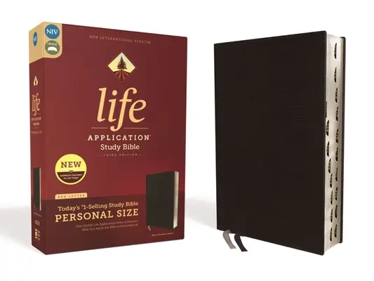 Niv, Life Application Study Bible, wydanie trzecie, rozmiar osobisty, skóra klejona, czarna, z indeksem, wydanie z czerwonymi literami - Niv, Life Application Study Bible, Third Edition, Personal Size, Bonded Leather, Black, Indexed, Red Letter Edition