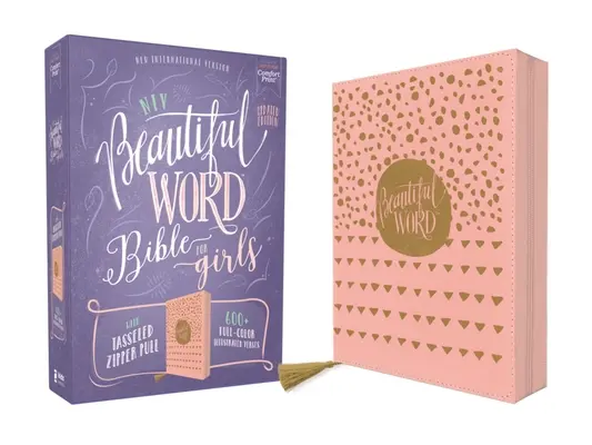 Niv, Beautiful Word Bible for Girls, Updated Edition, skórzana, zapinana na suwak, różowa, czerwone litery, wygodny druk: Ponad 600 wersetów ilustrowanych w pełnym kolorze - Niv, Beautiful Word Bible for Girls, Updated Edition, Leathersoft, Zippered, Pink, Red Letter, Comfort Print: 600+ Full-Color Illustrated Verses