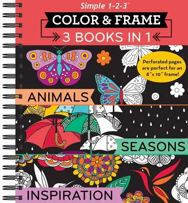 Color & Frame - 3 książki w 1 - Zwierzęta, pory roku, inspiracja (kolorowanka dla dorosłych) - Color & Frame - 3 Books in 1 - Animals, Seasons, Inspiration (Adult Coloring Book)