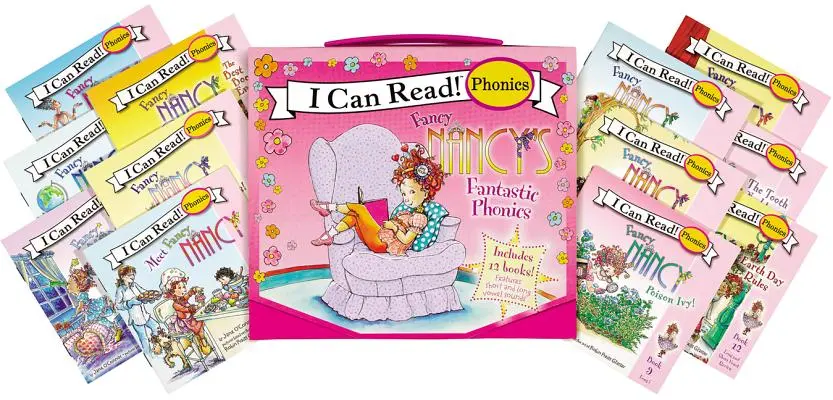 Fancy Nancy's 12-Book Fantastic Phonics Fun! Zawiera 12 minibooków z krótkimi i długimi samogłoskami - Fancy Nancy's 12-Book Fantastic Phonics Fun!: Includes 12 Mini-Books Featuring Short and Long Vowel Sounds