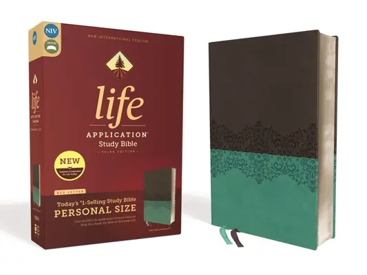 Niv, Life Application Study Bible, wydanie trzecie, rozmiar osobisty, skórzana miękka, szara/fioletowa, wydanie z czerwonymi literami - Niv, Life Application Study Bible, Third Edition, Personal Size, Leathersoft, Gray/Teal, Red Letter Edition