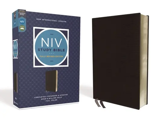 NIV Study Bible, w pełni poprawiona edycja, skóra klejona, czarny, czerwona litera, wygodny druk - NIV Study Bible, Fully Revised Edition, Bonded Leather, Black, Red Letter, Comfort Print