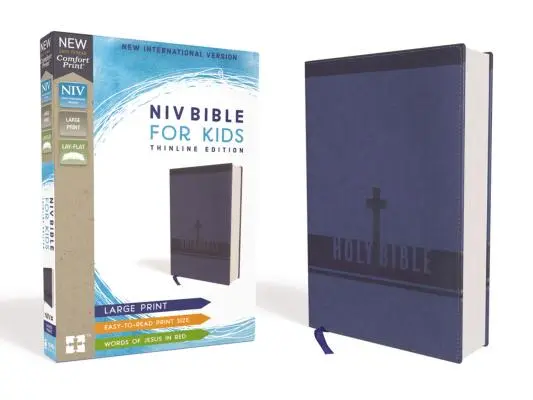 Niv, Biblia dla dzieci, duży druk, skórzana miękka, niebieska, czerwone litery, wygodny druk: Wydanie cienkie - Niv, Bible for Kids, Large Print, Leathersoft, Blue, Red Letter, Comfort Print: Thinline Edition