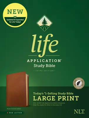 NLT Life Application Study Bible, wydanie trzecie, duży druk (czerwona litera, oryginalna skóra, brązowa, z indeksem) - NLT Life Application Study Bible, Third Edition, Large Print (Red Letter, Genuine Leather, Brown, Indexed)