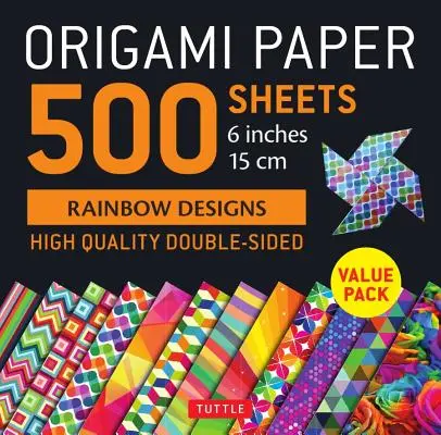 Origami Paper 500 Sheets Rainbow Patterns 6 (15 CM): Tuttle Origami Paper: Wysokiej jakości dwustronne arkusze origami z nadrukiem 12 różnych wzorów - Origami Paper 500 Sheets Rainbow Patterns 6 (15 CM): Tuttle Origami Paper: High-Quality Double-Sided Origami Sheets Printed with 12 Different Designs