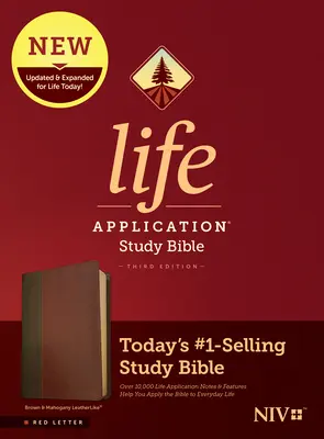 NIV Life Application Study Bible, wydanie trzecie (czerwona litera, skóropodobna, brązowa/mahoniowa) - NIV Life Application Study Bible, Third Edition (Red Letter, Leatherlike, Brown/Mahogany)