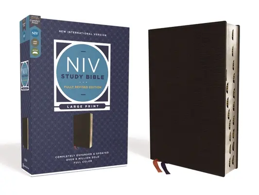 Biblia do studiowania NIV, w pełni poprawiona edycja, duży druk, skóra klejona, czarny, czerwona litera, indeks kciukiem, wygodny druk - NIV Study Bible, Fully Revised Edition, Large Print, Bonded Leather, Black, Red Letter, Thumb Indexed, Comfort Print