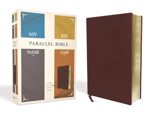 Niv, Kjv, Nasb, Amplified, Parallel Bible, Bonded Leather, Burgundy: Cztery wersje Biblii razem do studiowania i porównywania - Niv, Kjv, Nasb, Amplified, Parallel Bible, Bonded Leather, Burgundy: Four Bible Versions Together for Study and Comparison