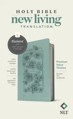 NLT Premium Value Thinline Bible, Filament Enabled Edition (skóropodobna, bukiet turkusowy) - NLT Premium Value Thinline Bible, Filament Enabled Edition (Leatherlike, Bouquet Teal)