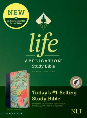 NLT Life Application Study Bible, wydanie trzecie (czerwone litery, skórzana, turkusowy kwiat, z indeksem) - NLT Life Application Study Bible, Third Edition (Red Letter, Leatherlike, Teal Floral, Indexed)