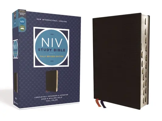 Biblia do studiowania NIV, w pełni poprawiona edycja, skóra klejona, czarny, czerwona litera, indeks kciukiem, wygodny druk - NIV Study Bible, Fully Revised Edition, Bonded Leather, Black, Red Letter, Thumb Indexed, Comfort Print