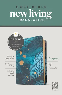 NLT Compact Bible, Filament Enabled Edition (czerwona litera, skóropodobna, teal palm) - NLT Compact Bible, Filament Enabled Edition (Red Letter, Leatherlike, Teal Palm)