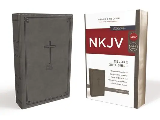 NKJV, Biblia Deluxe na prezent, imitacja skóry, szara, wydanie z czerwonymi literami - NKJV, Deluxe Gift Bible, Imitation Leather, Gray, Red Letter Edition