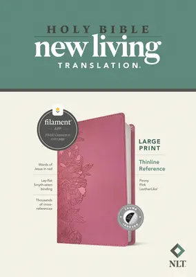 NLT Large Print Thinline Reference Bible, Filament Enabled Edition (czerwona litera, skóropodobna, różowa piwonia, indeksowana) - NLT Large Print Thinline Reference Bible, Filament Enabled Edition (Red Letter, Leatherlike, Peony Pink, Indexed)