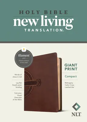 NLT Compact Giant Print Bible, Filament Enabled Edition (czerwona litera, skóropodobna, mahoniowy krzyż celtycki) - NLT Compact Giant Print Bible, Filament Enabled Edition (Red Letter, Leatherlike, Mahogany Celtic Cross)