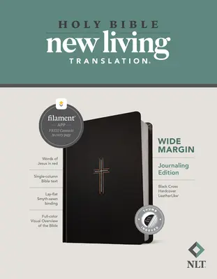 NLT Wide Margin Bible, Filament Enabled Edition (czerwona litera, twarda oprawa skóropodobna, czarny krzyż, z indeksem) - NLT Wide Margin Bible, Filament Enabled Edition (Red Letter, Hardcover Leatherlike, Black Cross, Indexed)