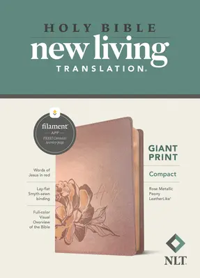 NLT Compact Giant Print Bible, Filament Enabled Edition (czerwona litera, skóropodobna, różowo-metaliczna piwonia) - NLT Compact Giant Print Bible, Filament Enabled Edition (Red Letter, Leatherlike, Rose Metallic Peony)