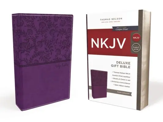 NKJV, Biblia Deluxe na prezent, imitacja skóry, fioletowa, wydanie z czerwonymi literami - NKJV, Deluxe Gift Bible, Imitation Leather, Purple, Red Letter Edition