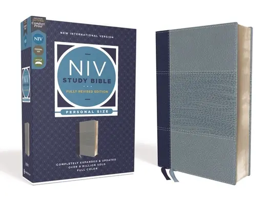 Biblia do studiowania NIV, w pełni poprawiona edycja, rozmiar osobisty, skórzana miękka, granatowa/niebieska, czerwona litera, wygodny druk - NIV Study Bible, Fully Revised Edition, Personal Size, Leathersoft, Navy/Blue, Red Letter, Comfort Print