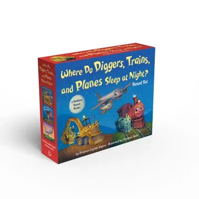 Gdzie kopacze, pociągi i samoloty śpią w nocy? Zestaw książek planszowych - Where Do Diggers, Trains, and Planes Sleep at Night? Board Book Boxed Set