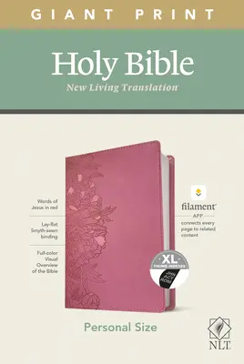 NLT Personal Size Giant Print Bible, Filament Enabled Edition (czerwona litera, skóropodobna, różowa piwonia, z indeksem) - NLT Personal Size Giant Print Bible, Filament Enabled Edition (Red Letter, Leatherlike, Peony Pink, Indexed)