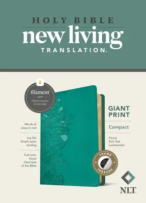 NLT Compact Giant Print Bible, Filament Enabled Edition (Czerwona Litera, Skóropodobna, Peony Rich Teal, z indeksem) - NLT Compact Giant Print Bible, Filament Enabled Edition (Red Letter, Leatherlike, Peony Rich Teal, Indexed)