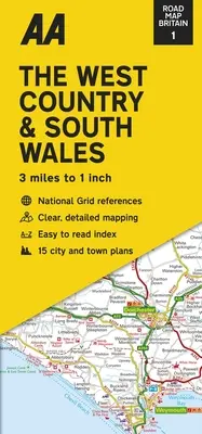 Mapa drogowa Wielkiej Brytanii: Kraj Zachodni i Południowa Walia - Road Map Britain: The West Country & South Wales