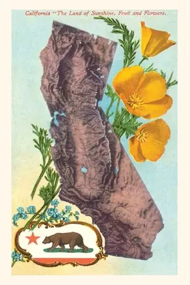 Vintage Journal Mapa Kalifornii z niedźwiedziem i makami - Vintage Journal California Map with Bear and Poppies