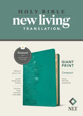 NLT Compact Giant Print Bible, Filament Enabled Edition (czerwona litera, skóropodobna, piwonia w kolorze turkusowym) - NLT Compact Giant Print Bible, Filament Enabled Edition (Red Letter, Leatherlike, Peony Rich Teal)