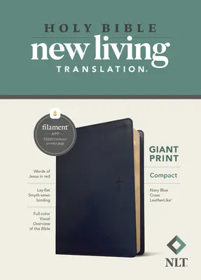 NLT Compact Giant Print Bible, Filament Enabled Edition (czerwona litera, skóropodobna, granatowy krzyż) - NLT Compact Giant Print Bible, Filament Enabled Edition (Red Letter, Leatherlike, Navy Blue Cross)