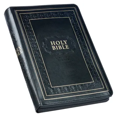 Biblia Święta KJV, gigantyczny druk w pełnym rozmiarze ze sztucznej skóry z indeksem kciuka i znacznikiem wstążki, wydanie z czerwonymi literami, wersja Króla Jakuba, czarna, zapięcie na suwak - KJV Holy Bible, Giant Print Full-Size Faux Leather W/Thumb Index & Ribbon Marker, Red Letter Edition, King James Version, Black, Zipper Closure