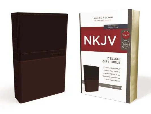 Biblia NKJV, Deluxe Gift Bible, imitacja skóry, brązowa, wydanie z czerwonymi literami - NKJV, Deluxe Gift Bible, Imitation Leather, Tan, Red Letter Edition