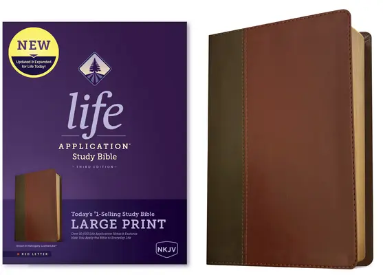 NKJV Life Application Study Bible, wydanie trzecie, duży druk (czerwona litera, skóropodobna, brąz/mahoń) - NKJV Life Application Study Bible, Third Edition, Large Print (Red Letter, Leatherlike, Brown/Mahogany)