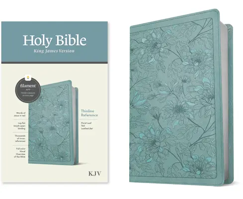 KJV Thinline Reference Bible, Filament Enabled Edition (czerwona litera, skóropodobna, kwiatowy liść turkusowy) - KJV Thinline Reference Bible, Filament Enabled Edition (Red Letter, Leatherlike, Floral Leaf Teal)