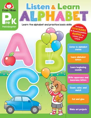 Słuchaj i ucz się: Alfabet, Zeszyt ćwiczeń dla klasy Prek - Listen and Learn: Alphabet, Grade Prek Workbook