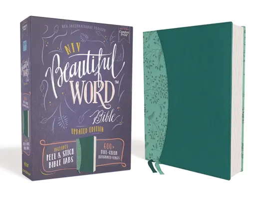 Niv, Beautiful Word Bible, Updated Edition, Peel/Stick Bible Tabs, Leathersoft, Teal, Red Letter, Comfort Print: 600+ ilustrowanych wersetów w pełnym kolorze - Niv, Beautiful Word Bible, Updated Edition, Peel/Stick Bible Tabs, Leathersoft, Teal, Red Letter, Comfort Print: 600+ Full-Color Illustrated Verses