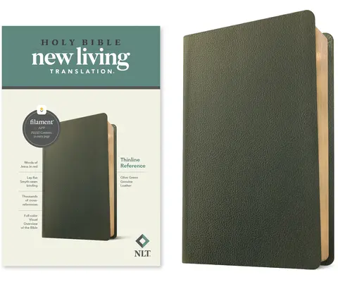 NLT Thinline Reference Bible, Filament Enabled Edition (czerwona litera, prawdziwa skóra, oliwkowa zieleń) - NLT Thinline Reference Bible, Filament Enabled Edition (Red Letter, Genuine Leather, Olive Green)