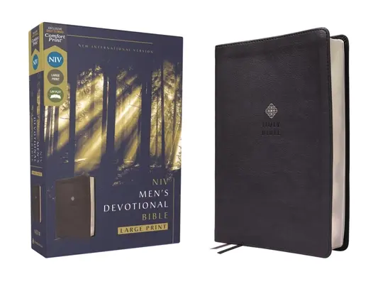 Niv, Męska Biblia Dewocyjna, duży druk, skórzana miękka, czarna, wygodny druk - Niv, Men's Devotional Bible, Large Print, Leathersoft, Black, Comfort Print