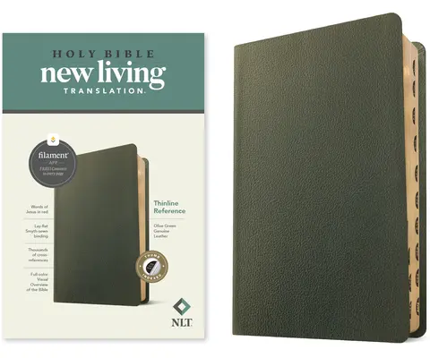 NLT Thinline Reference Bible, Filament Enabled Edition (czerwona litera, prawdziwa skóra, oliwkowa zieleń, z indeksem) - NLT Thinline Reference Bible, Filament Enabled Edition (Red Letter, Genuine Leather, Olive Green, Indexed)